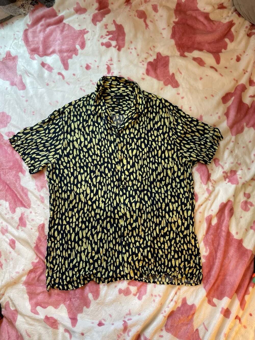 INC International Concepts Abstract Brushstroke Rayon Short Sleeve Shirt Size L